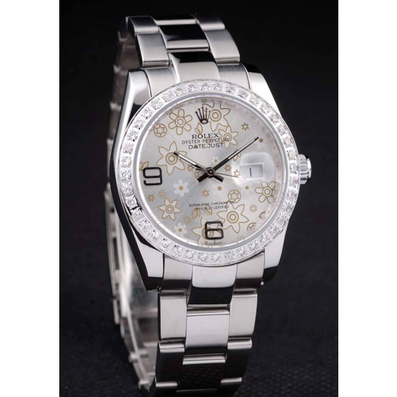 Rolex aaa copy Diamond Plated Polished Rolex 98081 Flowers Steel Dial Datejust Silver Stainless 0718